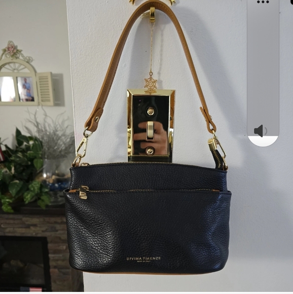 Divina Firenze Italy LILLA Black Trim Leather Shoulder Bag - Picture 2 of 5